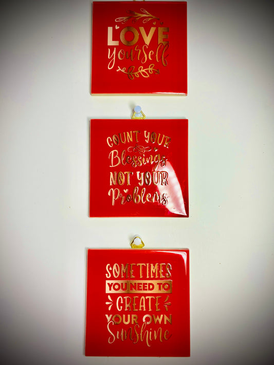 Home Decor Affirmation Tile Set - Red